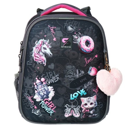 School backpack 38 x 30 x 16 cm, ergonomic back, stavia "unicorn", gray-2