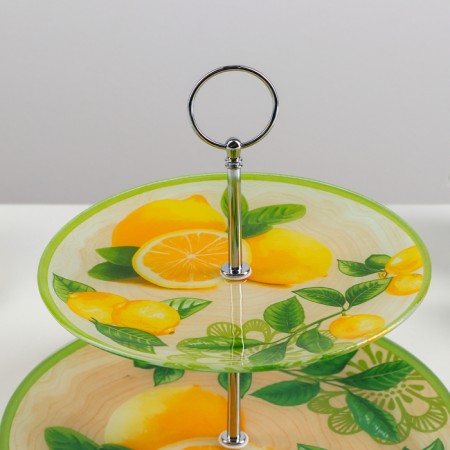 Glass fruit 2-tier shade "Dolce", d = 25/20 cm, yellow color-1