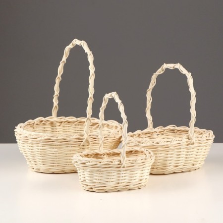 A set of baskets, 3 pcs, 18 × 8/27 cm, 15 × 6/20 cm, 11 × 5/17 cm, rattan