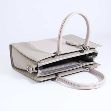 Lightning tout bag, outer pocket, long belt, gray-beige color-6