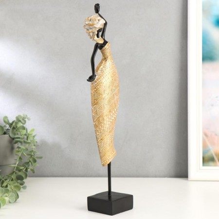 Souvenir Polystone "African in gold, with a rose on the head" Geometry mix 40x7.5x6.5 cm-2