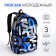 School backpack from textiles on lightning, 3 pockets, blue color
