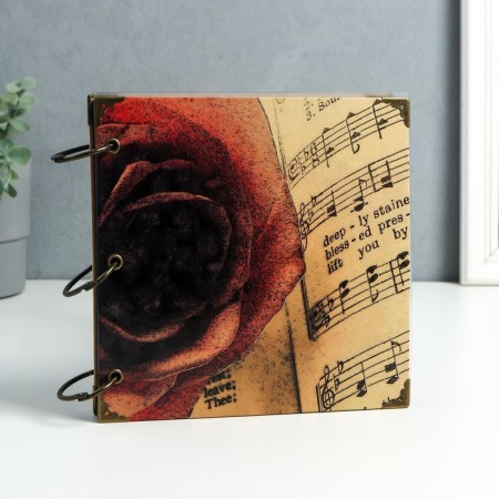 Photo album on rings 30 sheets "Notes and rose" Black sheets 18.5x18.5 cm