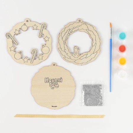 DIY tree pendant from wood for the New Year “Wreath”, New Year's set for creativity-2