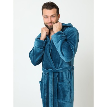 Male dressing gown with a hood, size 48, emerald color-4
