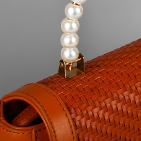Handle for a bag, metal, pearl beads, for a puncture, 12.5 × 9 × 1.2 cm, white/gold color-5