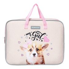 Folder with A4+handles, 360 x 290 x 70 mm, textile, Erichkrause Corgi Puppy 60235