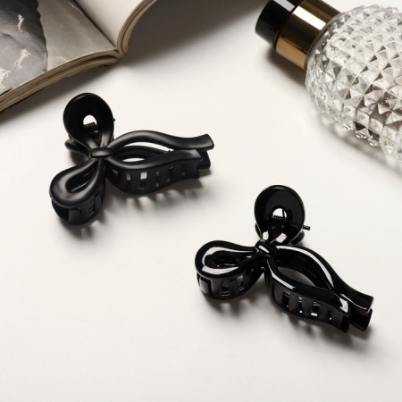 Hair crab "Classic" bow, 7 cm, black matte and glossy-1
