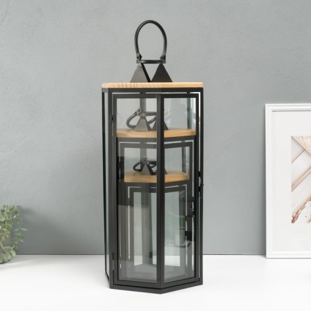 Climber Metal, wood, lantern "Six faces" set 3 pcs 22.5x19.5x43.5; 18.5x16x31 cm-4