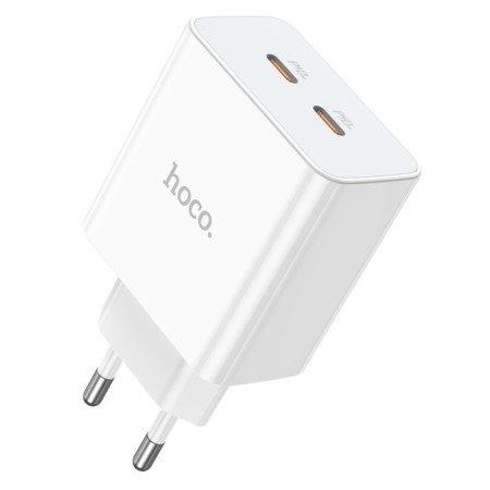 Network charger Hoco C108A, 2 Type-C, 35 W, PD + Qc, White-1
