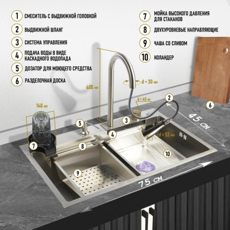 Zein M01, S = 3.0 and 0.7 mm, mixer, basket, cutting board, siphon, satin-1