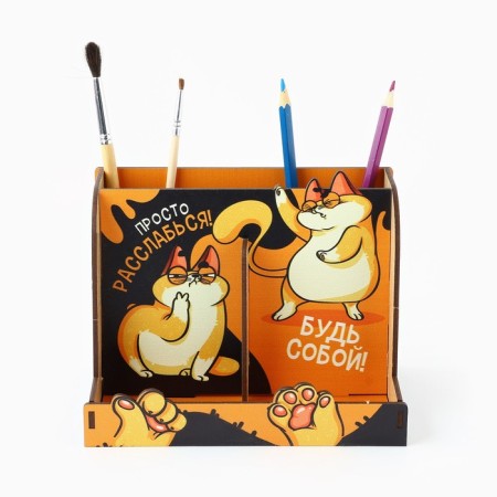Organizer for the office, desktop, with a place for the phone "Red cat" 17.5 x 12.3 x 12 cm-3