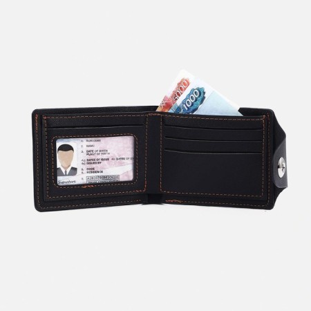 Male purse on a magnet, department for bills, for maps, for coins, dark brown color-3