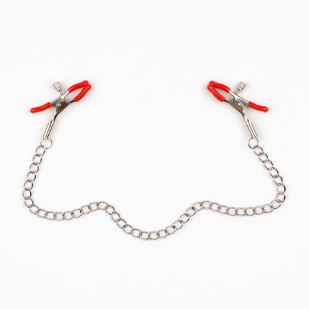 BDSM Assessoir Okpoki, clamps for nipples with a chain, metal, red-2
