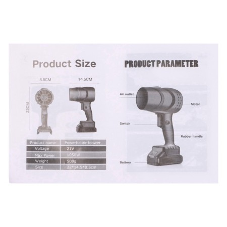 Drawing manual, 21 V, 210 m3/h, 300 watts, 20,000 rpm, 12000 mA-13