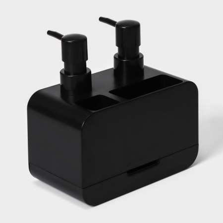 Double dispenser for soap and detergent Raccoon, with a sponge included, 300 ml, black color-4