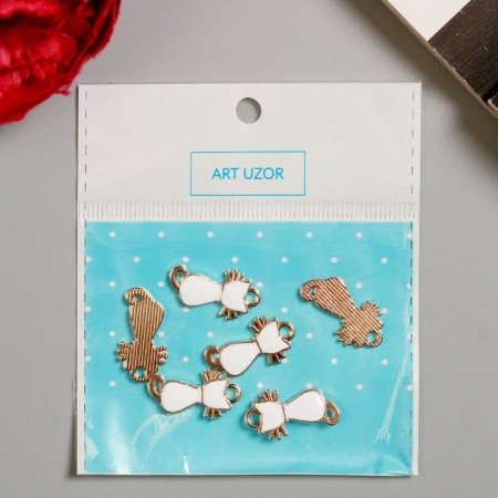 Decor for creativity metal, enamel "White Cat" gold 2.2x1.2 cm-4