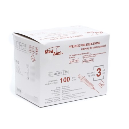 Injection syringe Medaim Luer Lock 3 ml with a needle of 0.63x32mm (23GX1 1/4 ")