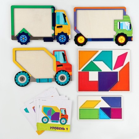 Wooden puzzle for children. Repeat on the sample "smart cars"-7