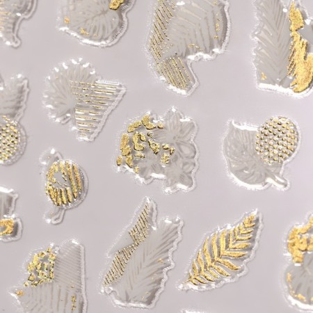 Nail stickers "leaflets", metallized, white/golden color-1