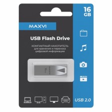 USB флеш накопитель 16 Gb Maxvi MK2 Metallic silver монолит, металл  / FD16GBUSB20C10MK2