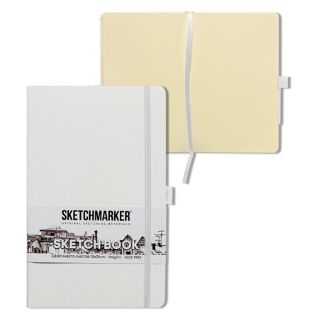 Sketchmarker sketchbook, 130 x 210 mm, 80 sheets, solid leather cover, white, block 140 g/m2