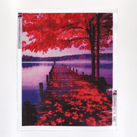 Diamond mosaic with full filling on the canvas "Autumn", 40 x 50 cm-1