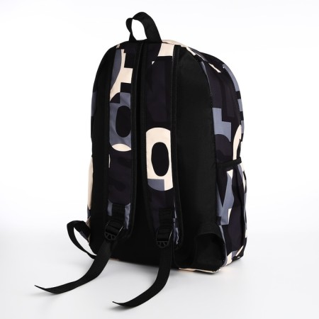 School backpack from textiles on a zipper, 3 pockets, black/gray color-3