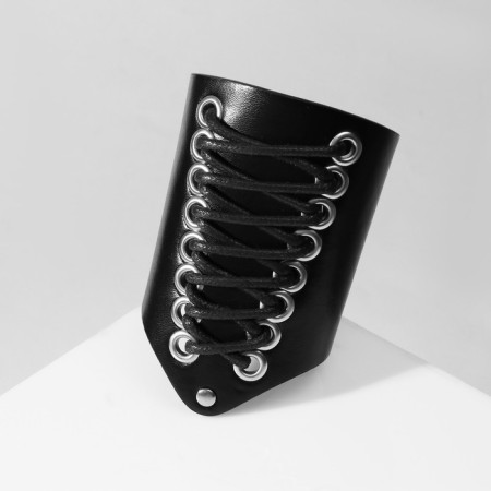 Bracelet Skin "Cuff" on lacing, medium, silver-black color,-1