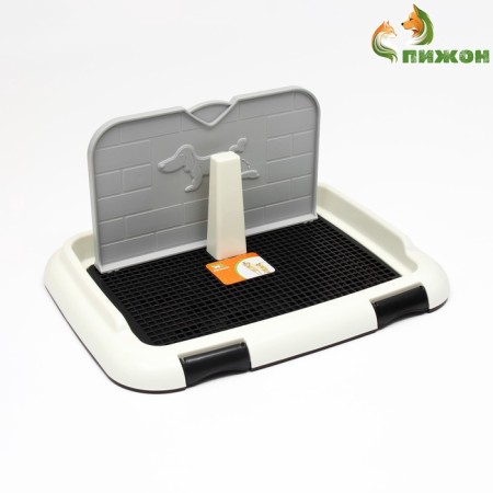 Dog toilet 46.5 x 35.5 x 5.5 cm, with a wall, a removable grille and a column, black