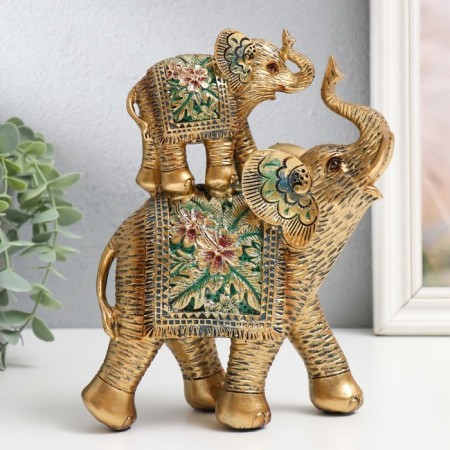 Polystone souvenir "Elephant with an elephant on the back - exotic flowers" 16x6.5x20.5 cm