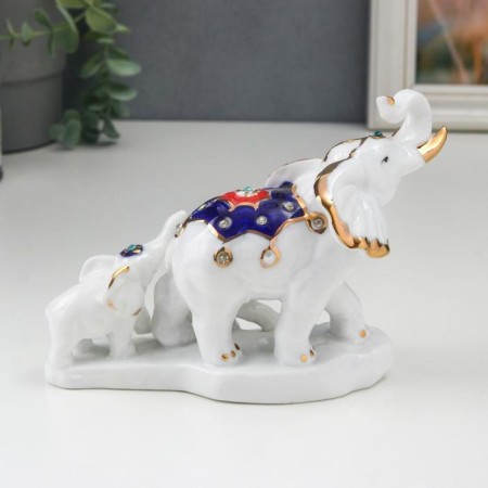Souvenir ceramics "Elephant with elephants" white with gold, rhinestones 16.2 cm-2