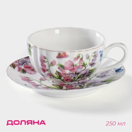 Tea couple ceramic shares “bells”, 2 items: a cup 250 ml, a saucer d = 15 cm, white color