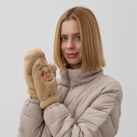 Mittens teenage minku Bear embroidery 24 cm brown color