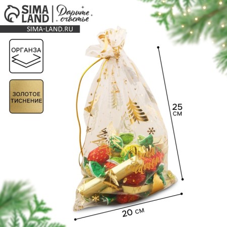 Bag Gift Organza “With New Happiness!”, 20 x 30 cm +/- 1.5 cm, New Year-1