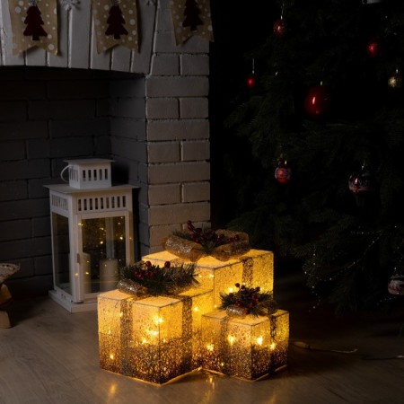 LED figure "Beige gifts" 15, 20, 25 cm, textiles, metal, 220 V, glow warm white