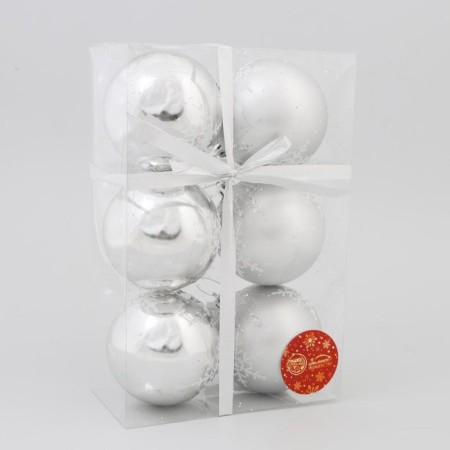 Set of balls plastic D-8 cm, 6 pcs "gerda" silver-1