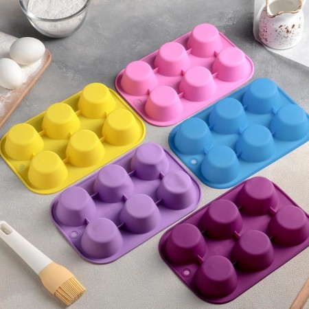 The form for baking is the “figure. Circle ”, silicone, 21.5 × 14.5 cm, 6 cells (5.7 × 5.7 × 3 cm), color mix-6