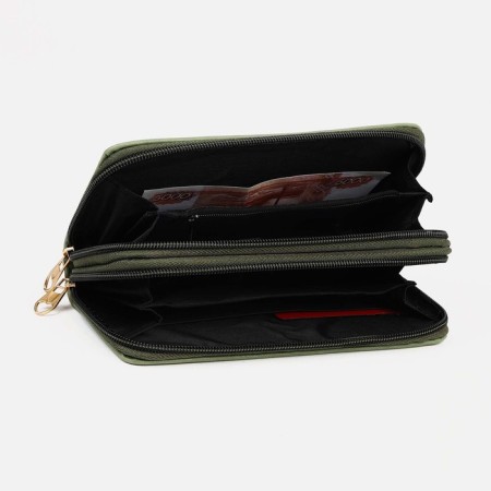 Women's wallet on lightning, department for bills, for cards, for coins, color green-2