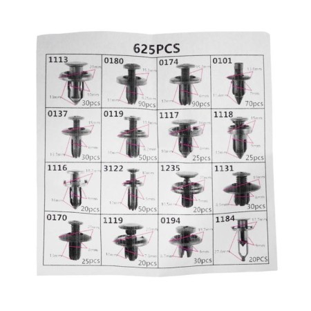 Clips and fasteners, 16 types, set 625 pcs-2