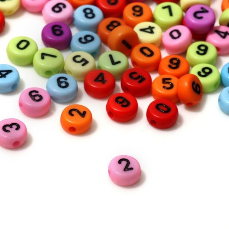 Acrylic bead "numbers" mix, 7 × 4 mm, set 10 g, color mix-1
