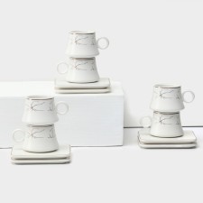 Ceramic coffee masisi set, 12 items: 6 cups 100 ml, 6 saucer d = 11 cm, white color