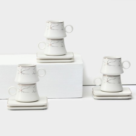 Ceramic coffee masisi set, 12 items: 6 cups 100 ml, 6 saucer d = 11 cm, white color