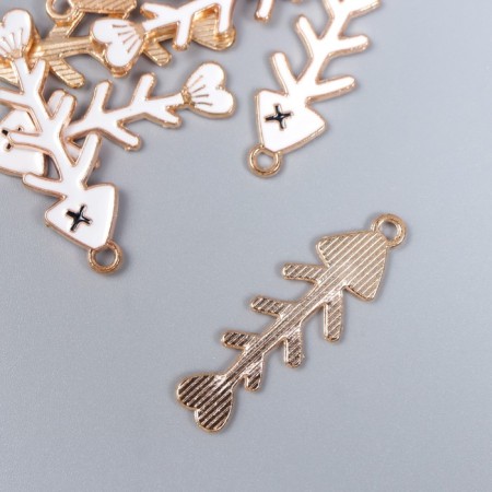 Decor for creativity metal, enamel "Skeleton of fish" white 3.5x1 cm-1