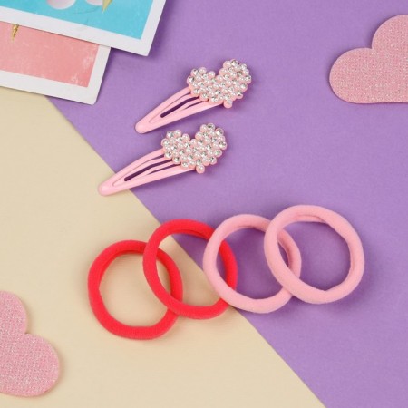 Hair set "Lily" (4 gum 4 cm, 2 invisibility 5 cm) hearts, pink-1