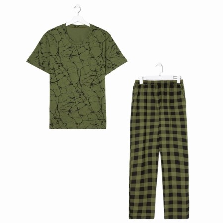 Home costume (T -shirt, trousers) male, green color, size 48-4