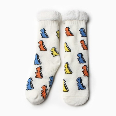 Women's socks with fur, white color/dinosaur, size 36-40