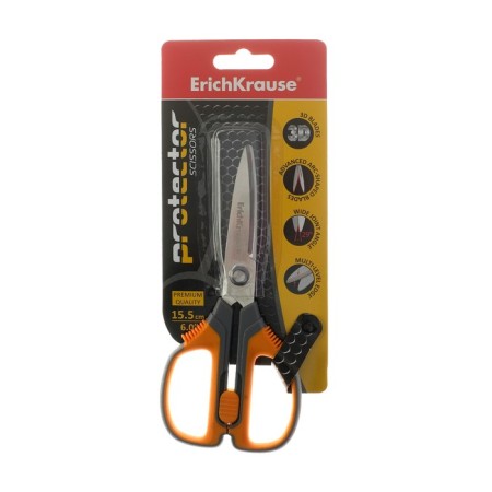 Scissors Erichkrause "Protector Lock", 15.5 cm, with a latch, gray-orange-1
