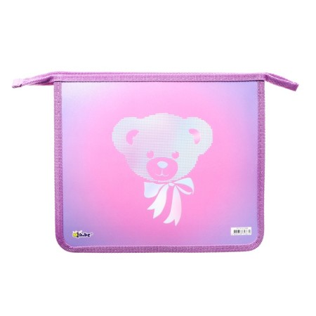Folder for notebooks A5, 240 x 205 x 40 mm, lightning from above, plastic, PT 73-12, "Bear with a bow" (voluminous 3D risuki with a metallic effect)-2