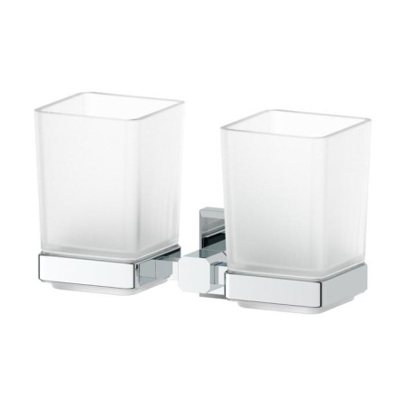 Holder with 2 glasses, matte glass, chrome